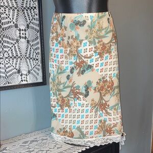 Lapis Cream Midi Skirt with Turquoise & Rust Floral Print